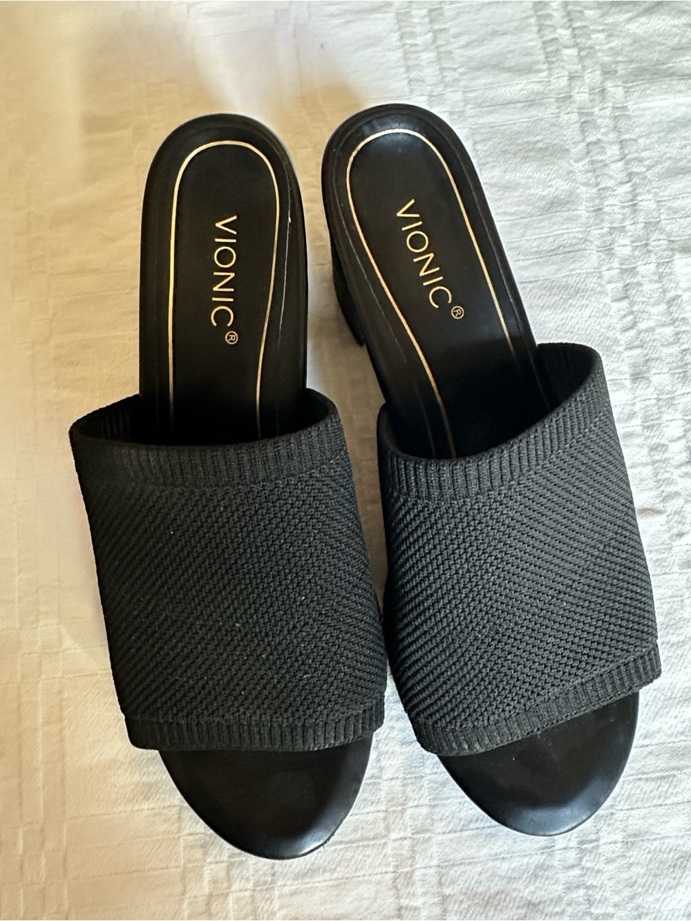 Vionic Black Knit Slip-On Mule Sandals